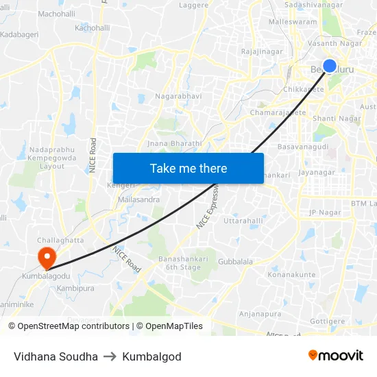 Vidhana Soudha to Kumbalgod map