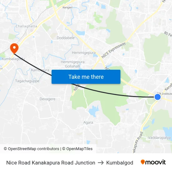 Nice Road Kanakapura Road Junction to Kumbalgod map