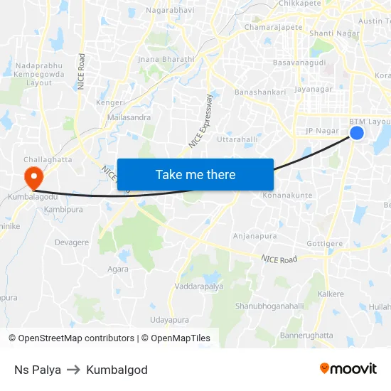 Ns Palya to Kumbalgod map