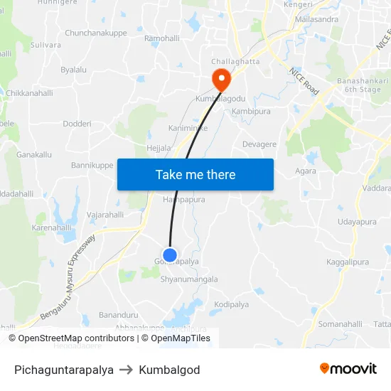 Pichaguntarapalya to Kumbalgod map