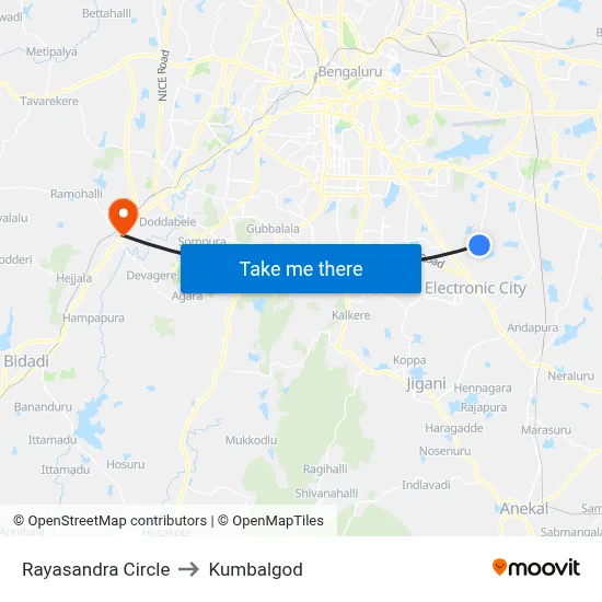 Rayasandra Circle to Kumbalgod map