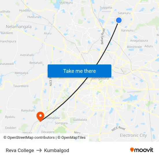 Reva College to Kumbalgod map
