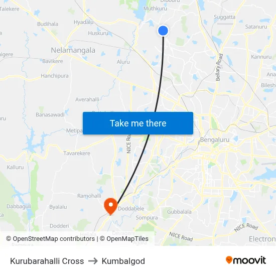 Kurubarahalli Cross to Kumbalgod map