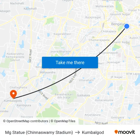Mg Statue (Chinnaswamy Stadium) to Kumbalgod map