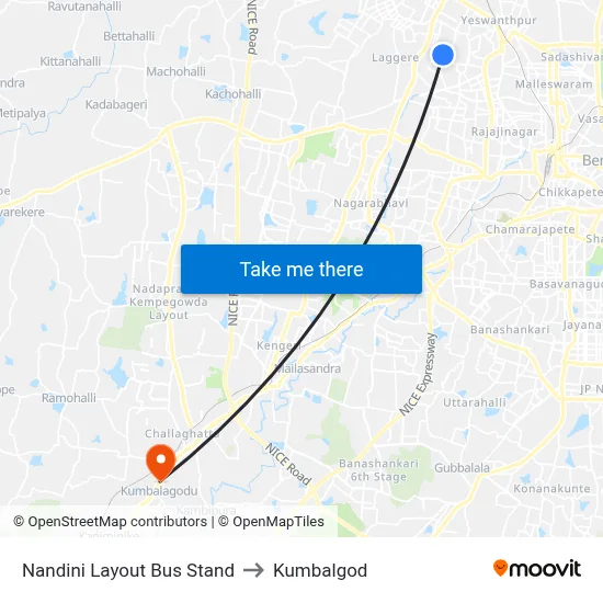 Nandini Layout Bus Stand to Kumbalgod map
