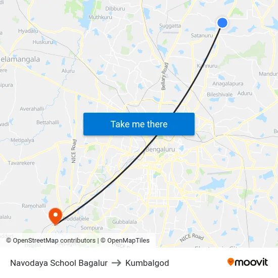Navodaya School Bagalur to Kumbalgod map