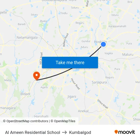 Al Ameen Residential School to Kumbalgod map