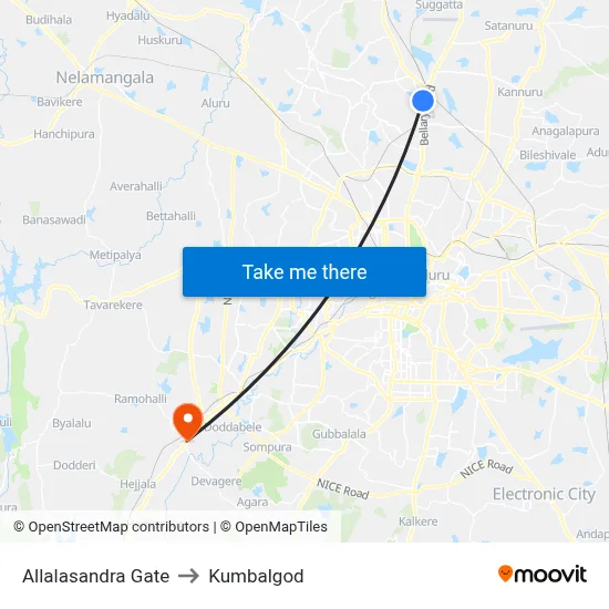 Allalasandra Gate to Kumbalgod map