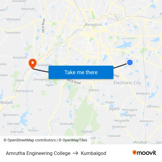 Amrutha Engineering College to Kumbalgod map