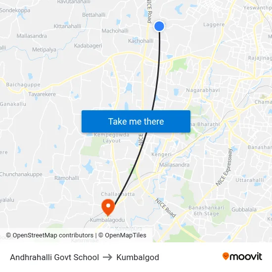 Andhrahalli Govt School to Kumbalgod map