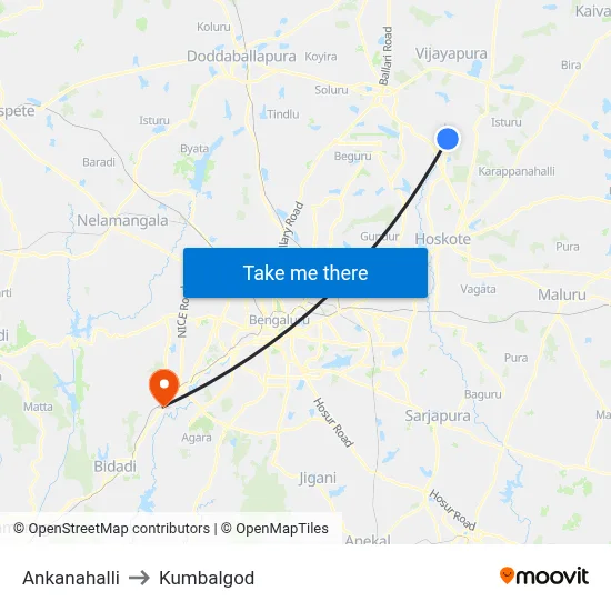 Ankanahalli to Kumbalgod map