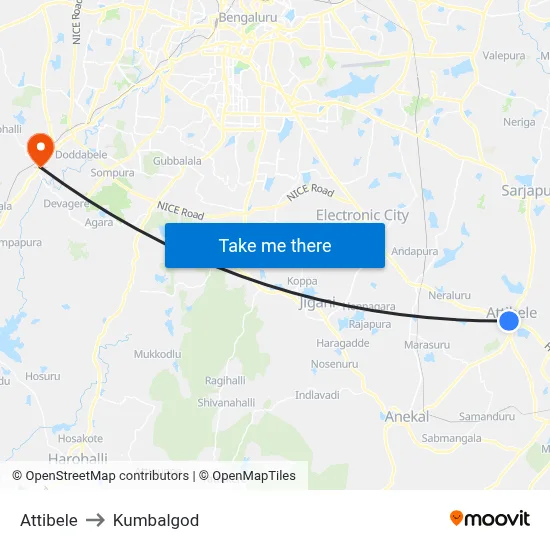 Attibele to Kumbalgod map