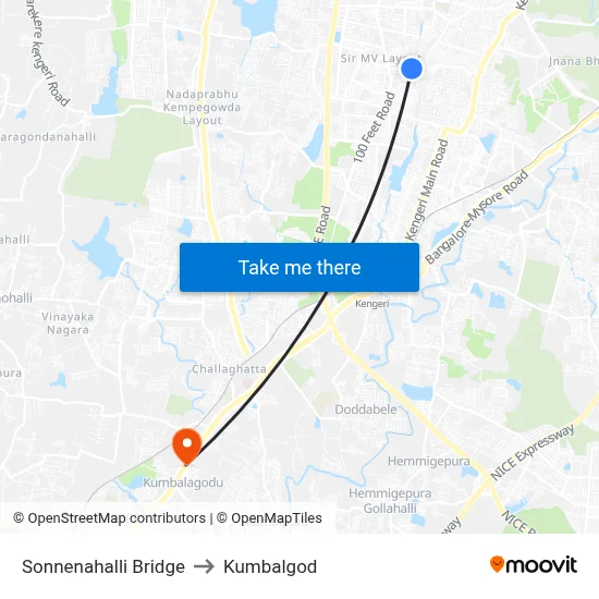 Sonnenahalli Bridge to Kumbalgod map