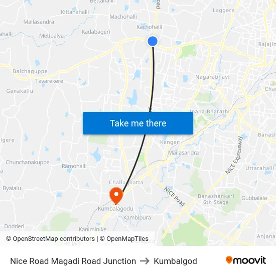 Nice Road Magadi Road Junction to Kumbalgod map