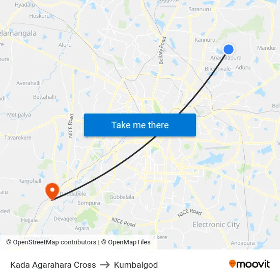Kada Agarahara Cross to Kumbalgod map
