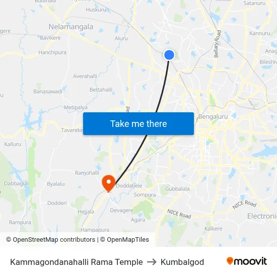 Kammagondanahalli Rama Temple to Kumbalgod map