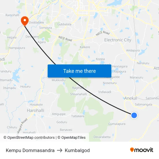 Kempu Dommasandra to Kumbalgod map