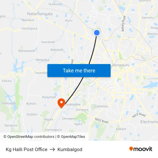 Kg Halli Post Office to Kumbalgod map