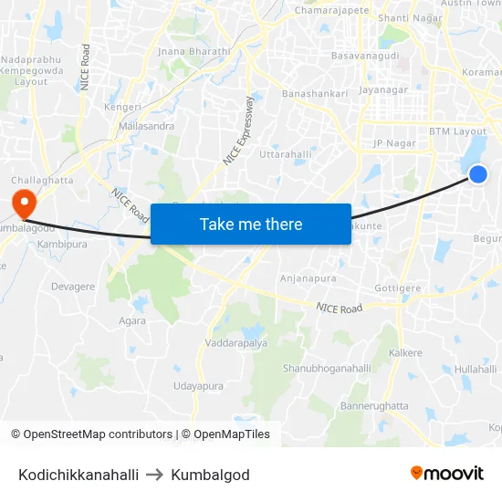 Kodichikkanahalli to Kumbalgod map