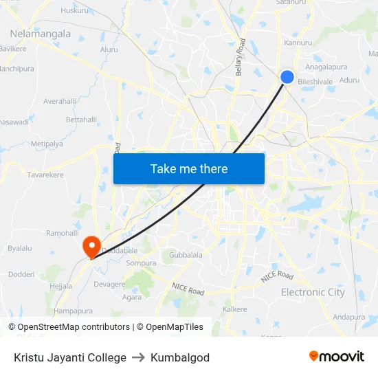 Kristu Jayanti College to Kumbalgod map