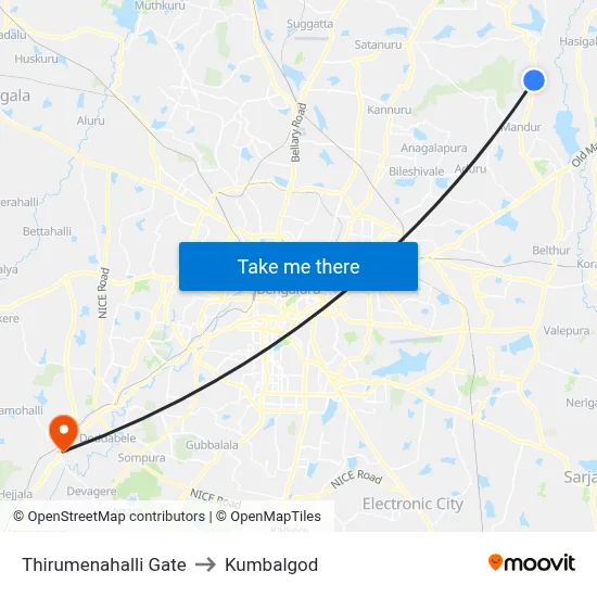 Thirumenahalli Gate to Kumbalgod map