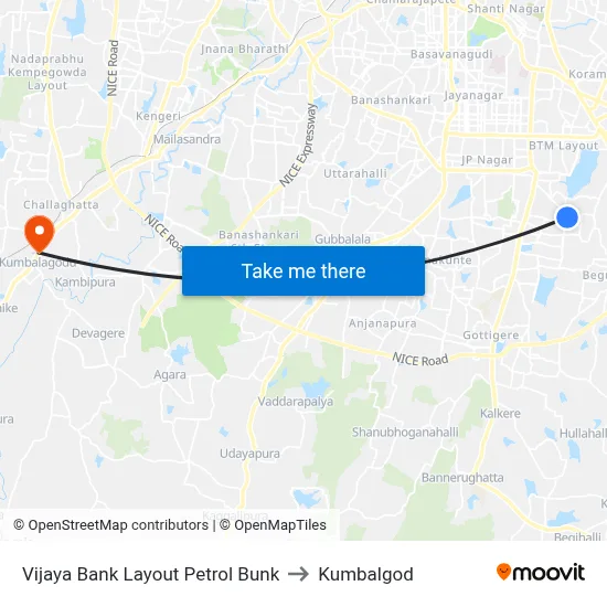 Vijaya Bank Layout Petrol Bunk to Kumbalgod map