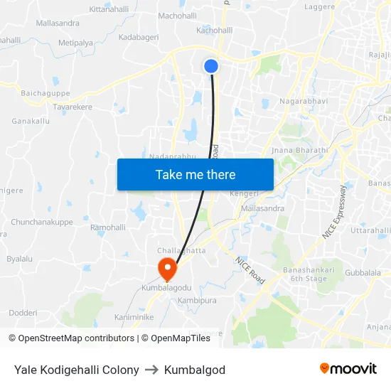Yale Kodigehalli Colony to Kumbalgod map