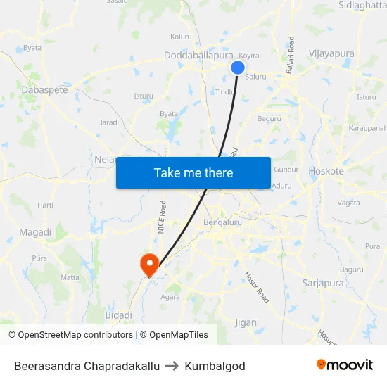 Beerasandra Chapradakallu to Kumbalgod map