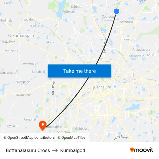 Bettahalasuru Cross to Kumbalgod map