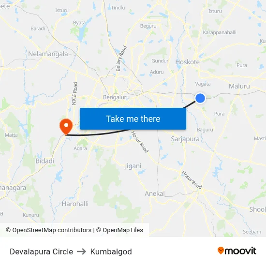Devalapura Circle to Kumbalgod map
