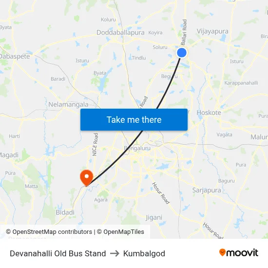 Devanahalli Old Bus Stand to Kumbalgod map