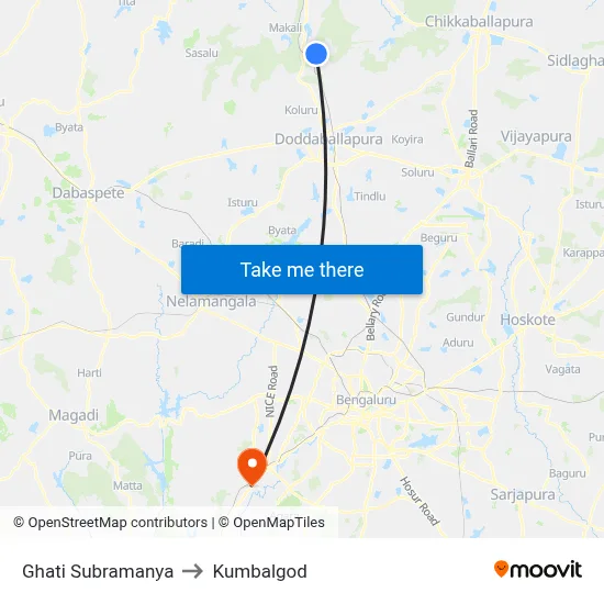 Ghati Subramanya to Kumbalgod map