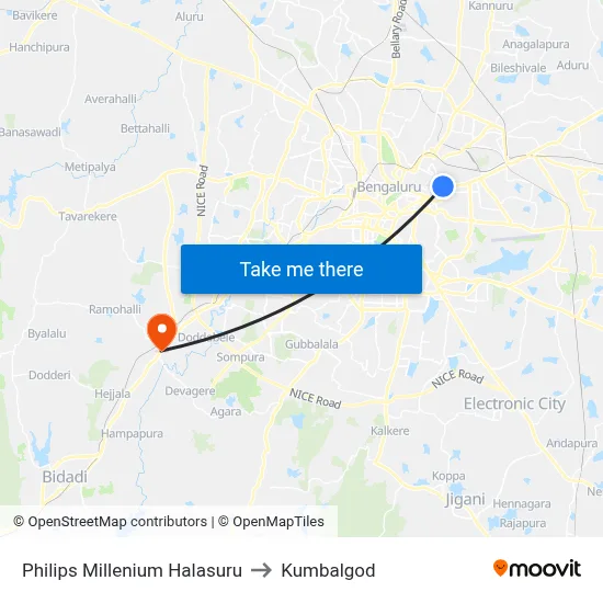 Philips Millenium Halasuru to Kumbalgod map