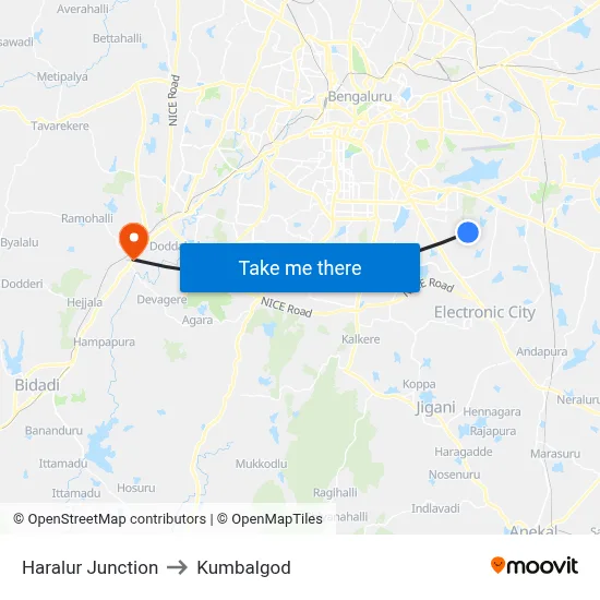 Haralur Junction to Kumbalgod map