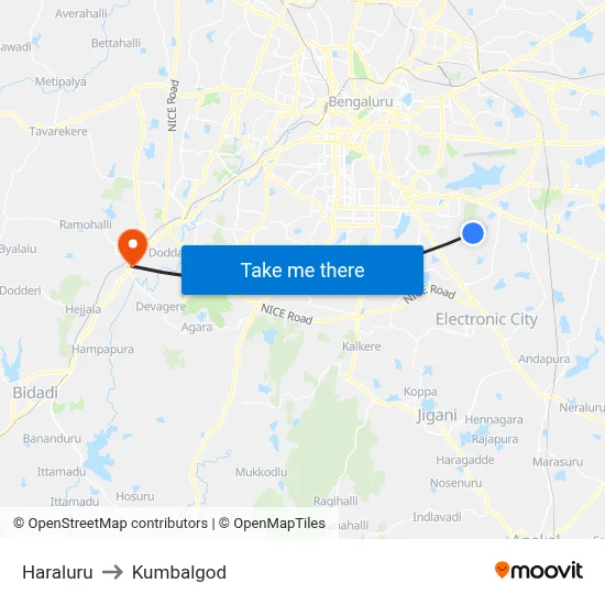 Haraluru to Kumbalgod map