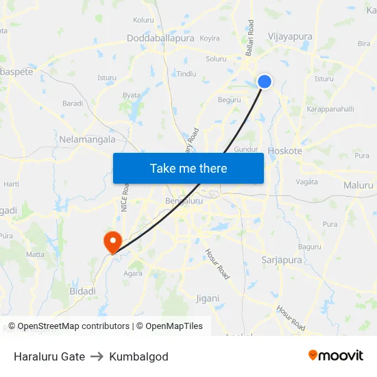 Haraluru Gate to Kumbalgod map