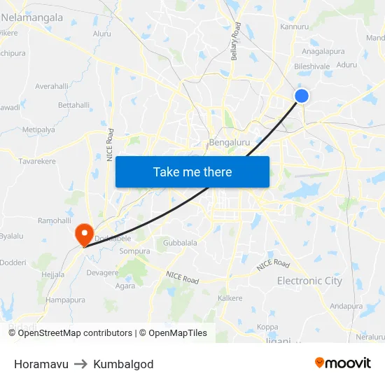 Horamavu to Kumbalgod map