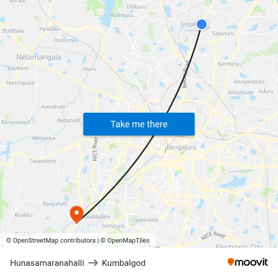 Hunasamaranahalli to Kumbalgod map