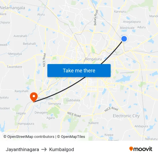 Jayanthinagara to Kumbalgod map