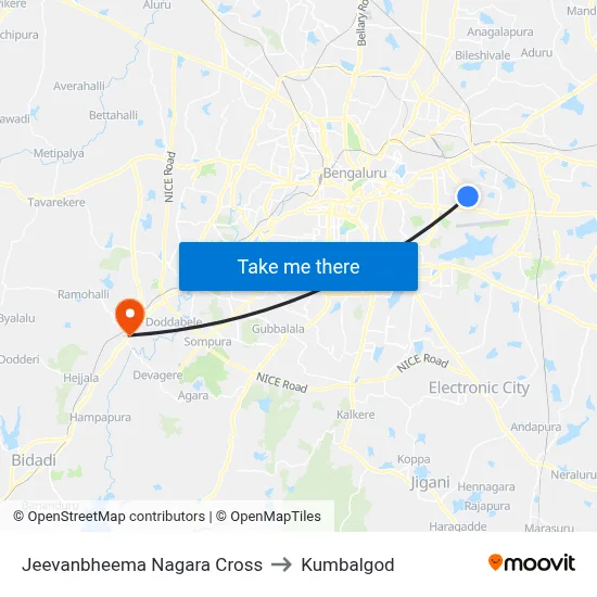 Jeevanbheema Nagara Cross to Kumbalgod map