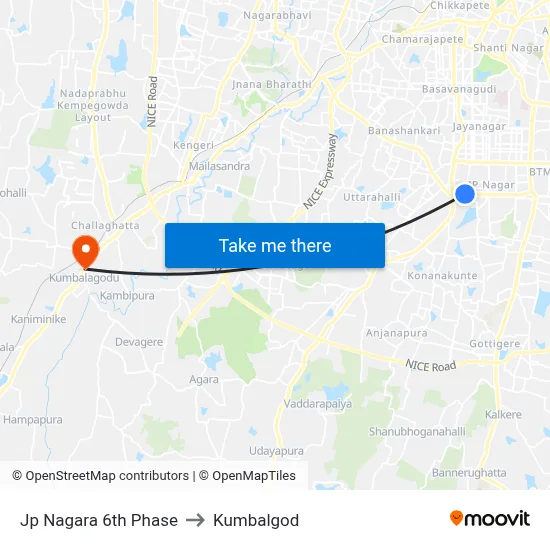 Jp Nagara 6th Phase to Kumbalgod map