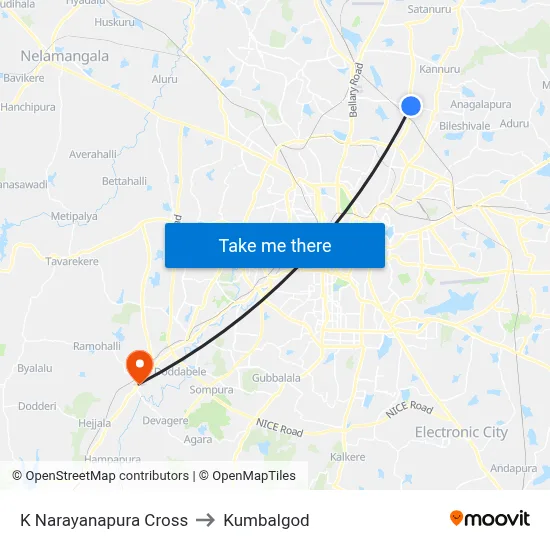 K Narayanapura Cross to Kumbalgod map