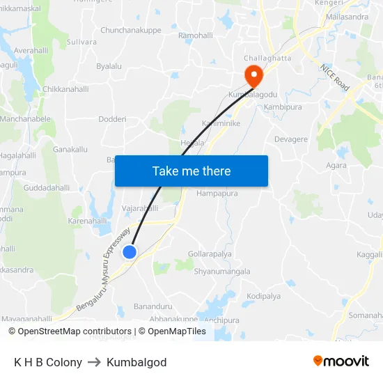 K H B Colony to Kumbalgod map