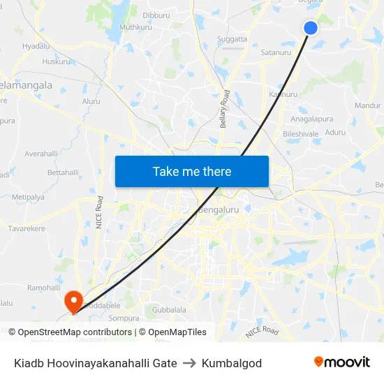 Kiadb Hoovinayakanahalli Gate to Kumbalgod map