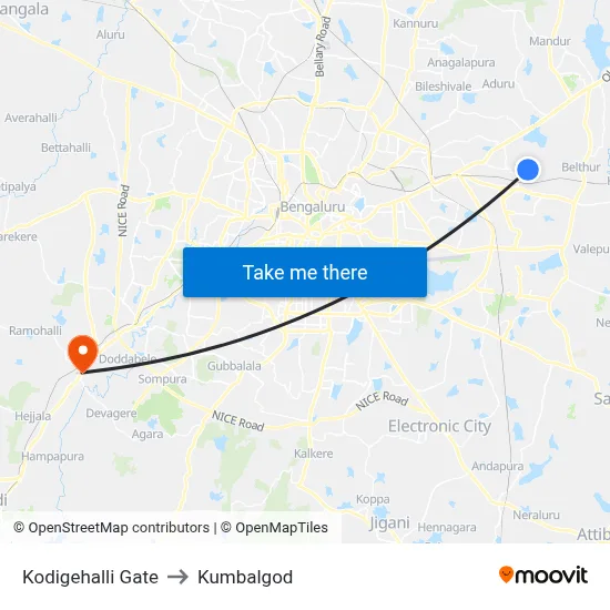 Kodigehalli Gate to Kumbalgod map