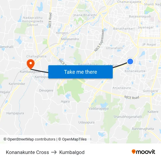 Konanakunte Cross to Kumbalgod map