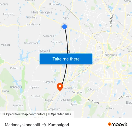 Madanayakanahalli to Kumbalgod map