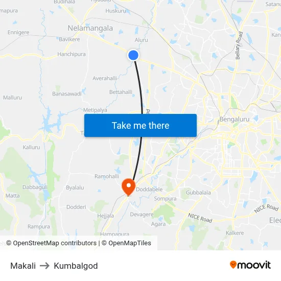 Makali to Kumbalgod map