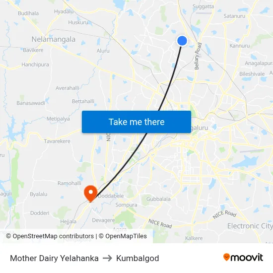 Mother Dairy Yelahanka to Kumbalgod map
