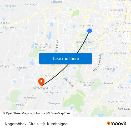 Nagarabhavi Circle to Kumbalgod map